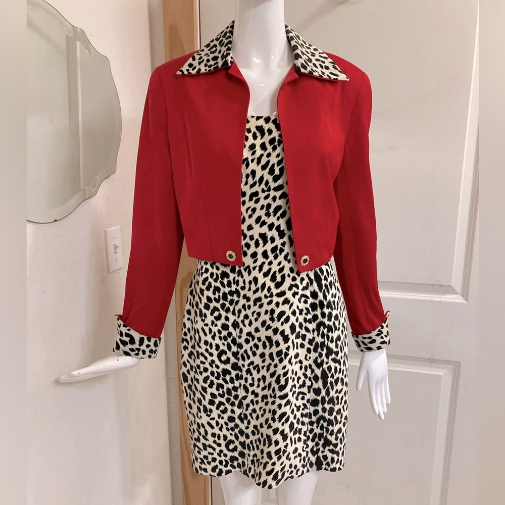 Vintage 1980’s IFF leopard dress with cropped red jacket